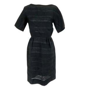 Vtg 50s LAiglon Black Striped Sheer Wiggle Dress Mid Century Cocktail Dress S